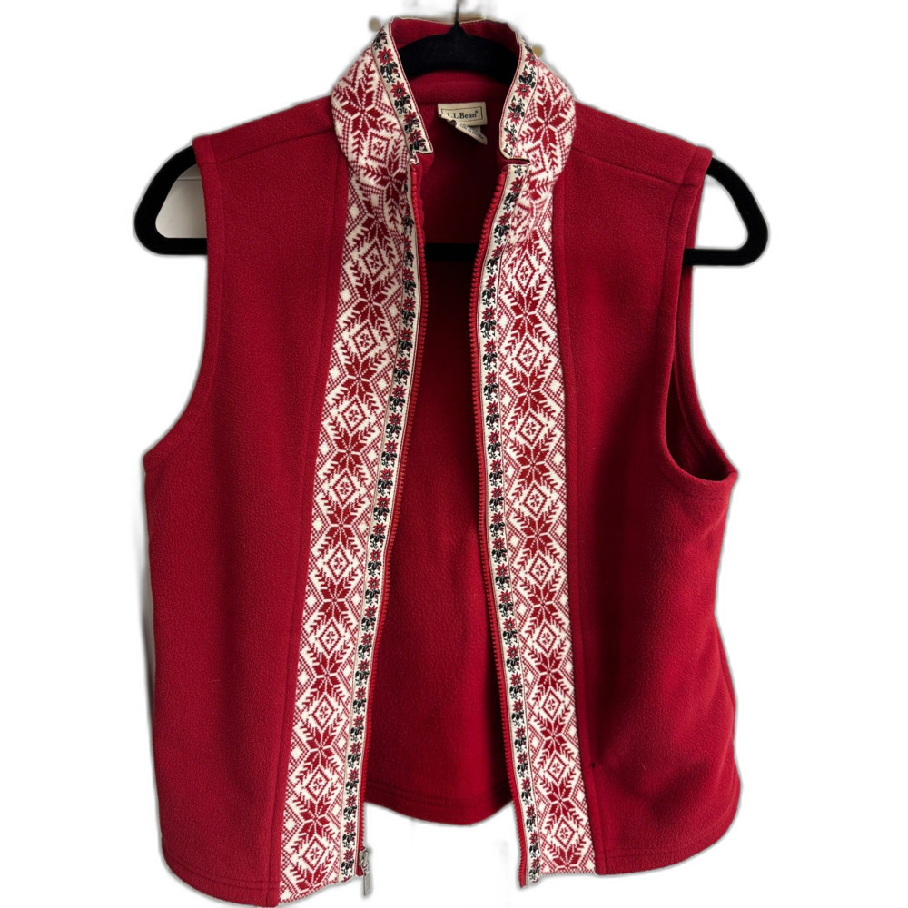 Vintage L.L. Bean Nordic Fair Isle Holiday Fleece Vest – Red, Size M